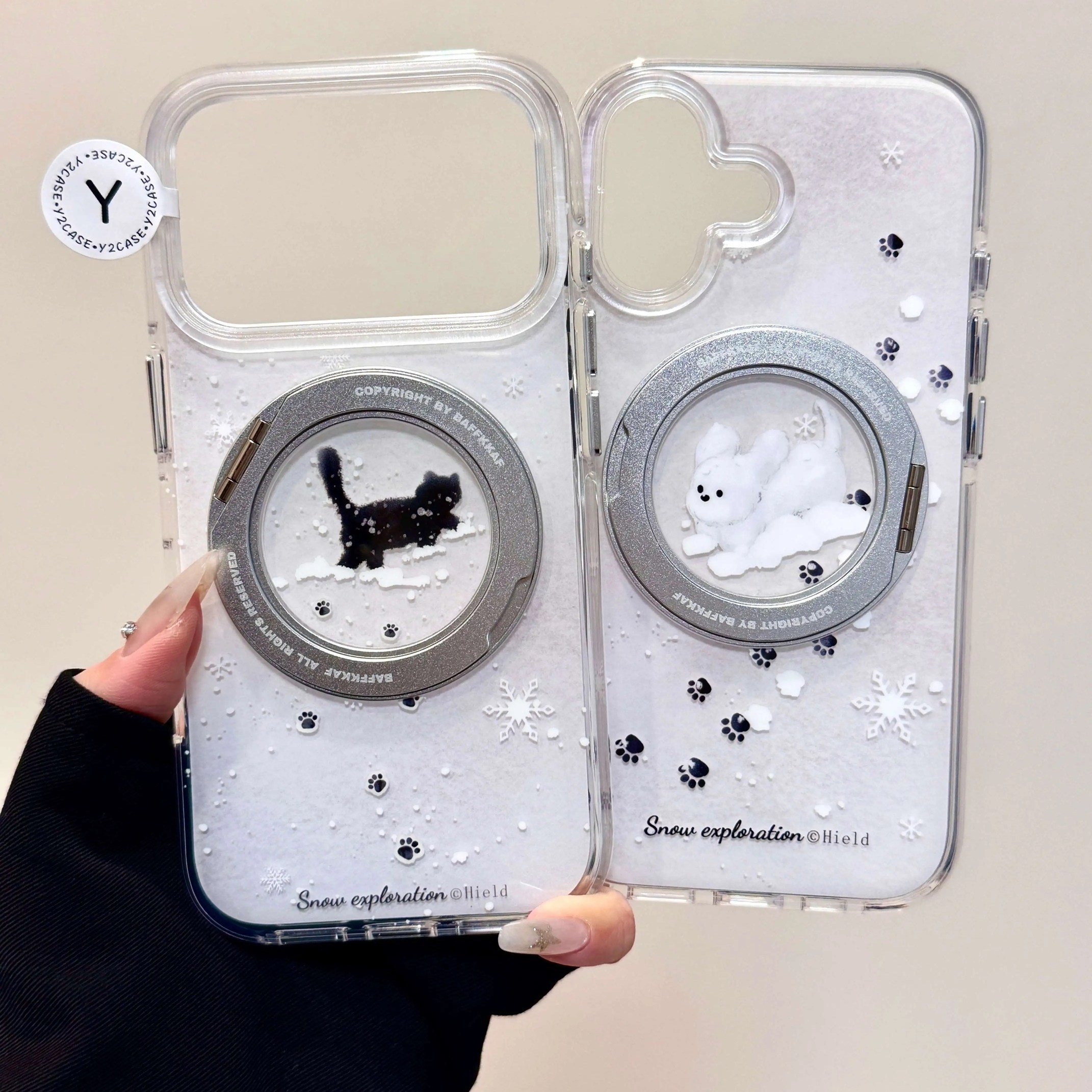 雨柠支点壳卡通可爱雪地中的小猫小狗IMD手机壳适用iPhone17新款苹果16个性创意15日韩ins14全包防摔保护套