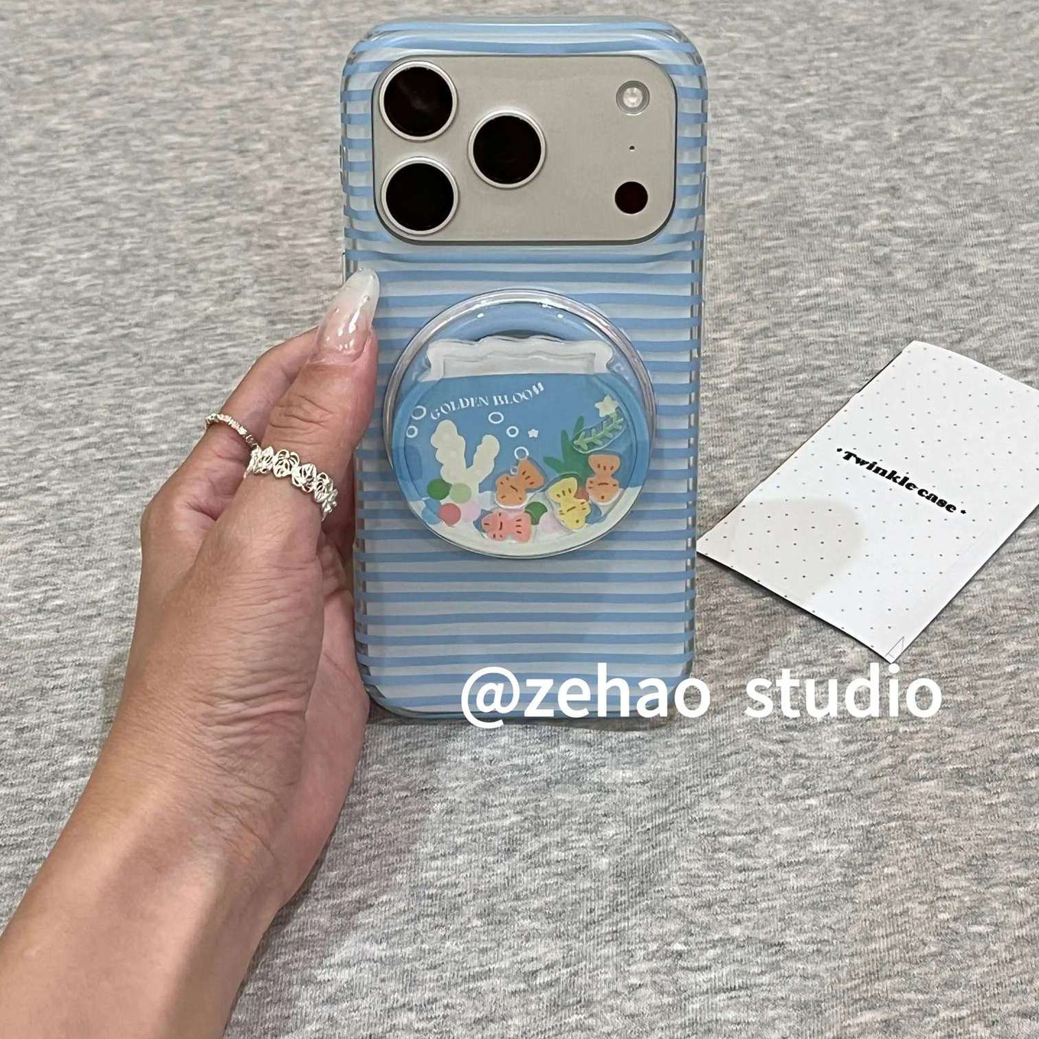 雨柠磁吸简约蓝白条纹适用于苹果17promax手机壳iphone16pro新款15小清新日韩ins卡通14防摔保护套