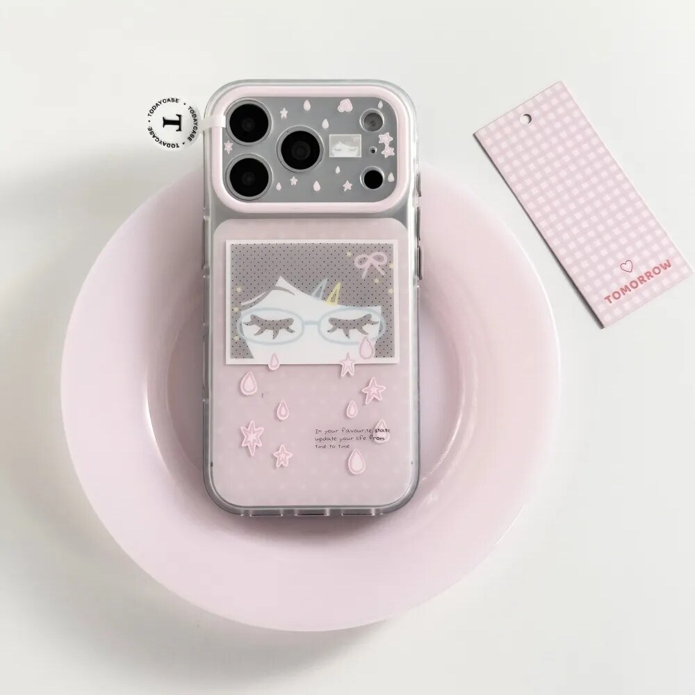 雨柠可爱粉底泪珠女孩适用苹果17pro双层iphone16磨砂少女心手机壳15卡通日韩INS个性创意14防摔保护套