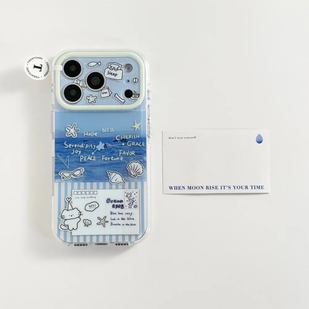 雨柠时钟小猫明信片适用苹果17promax双层iphone16全包手机硬壳15卡通日韩INS可爱个性创意14防摔保护套