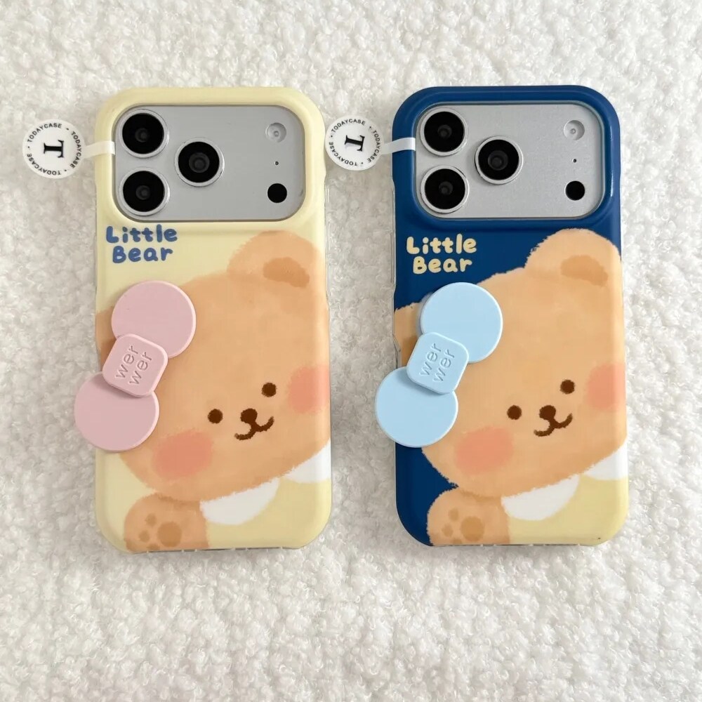 雨柠可爱立体蝴蝶结小熊适用苹果18pro磨砂iPhone17韩系手机硬壳16卡通日韩INS个性创意14防摔保护套
