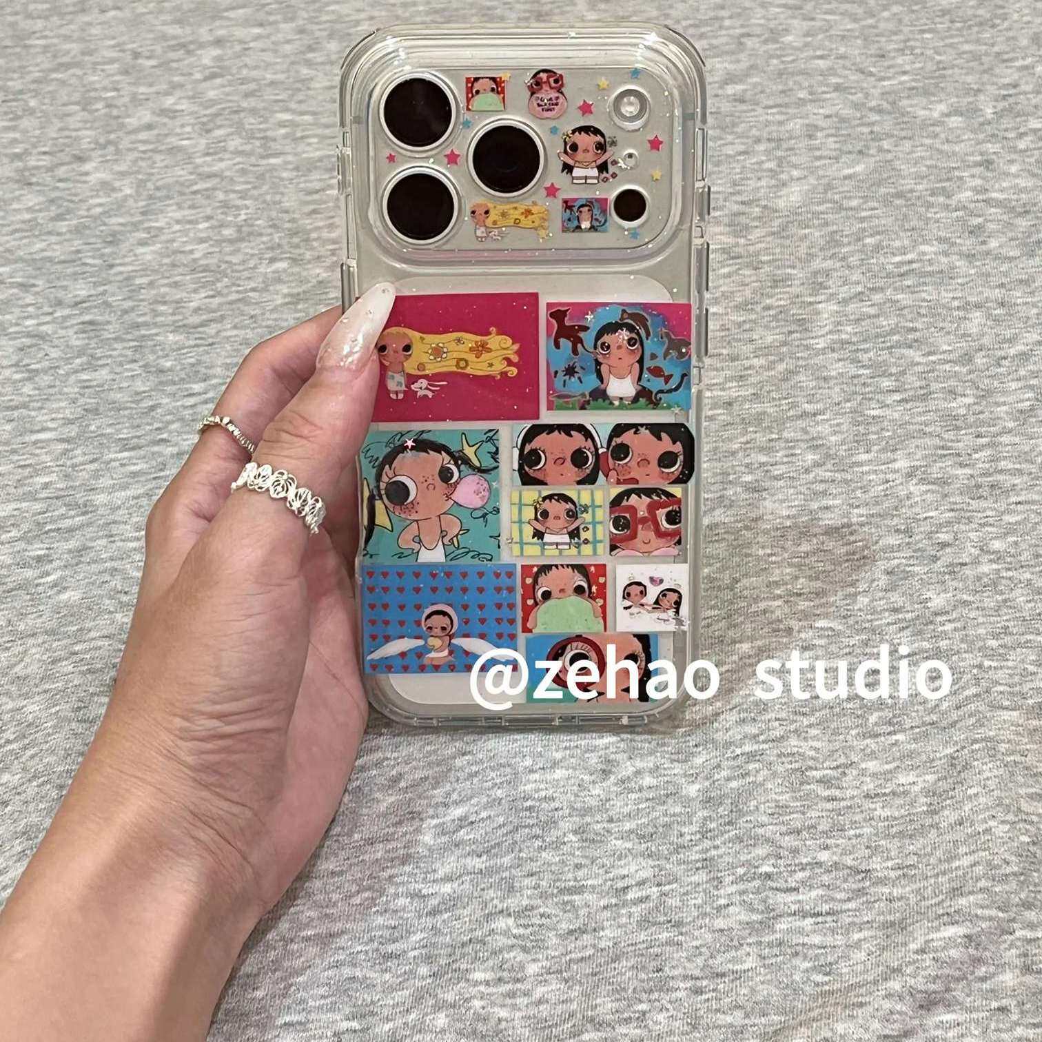 雨柠透明细闪拼贴小玉适用于苹果17promax手机壳iphone16pro新款15卡通日韩ins可爱个性创意14防摔保护套