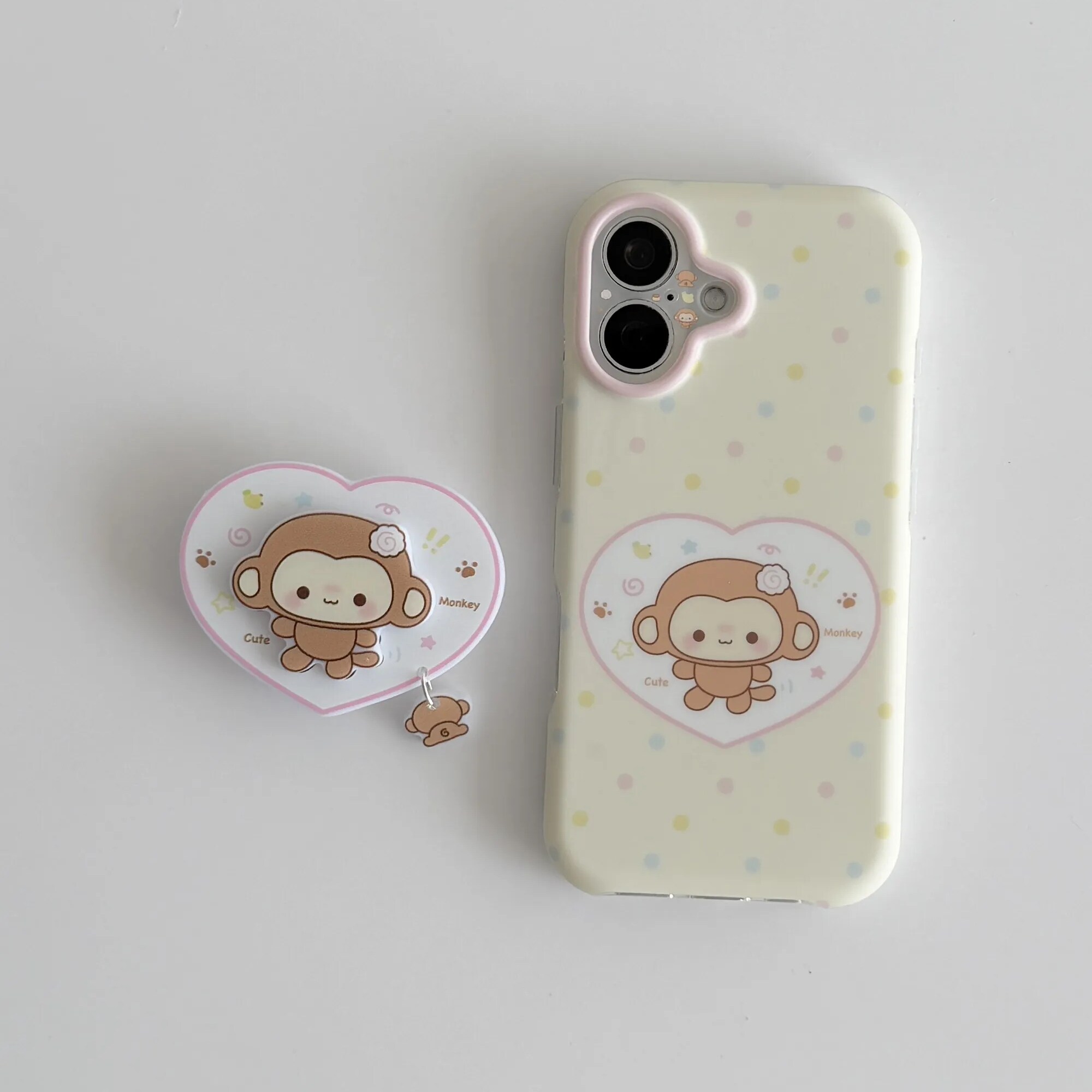 雨柠治愈缎面可爱爱心猴子鱼饼适用苹果18Promax新款iPhone17手机壳16卡通日韩个性创意ins15防摔保护套