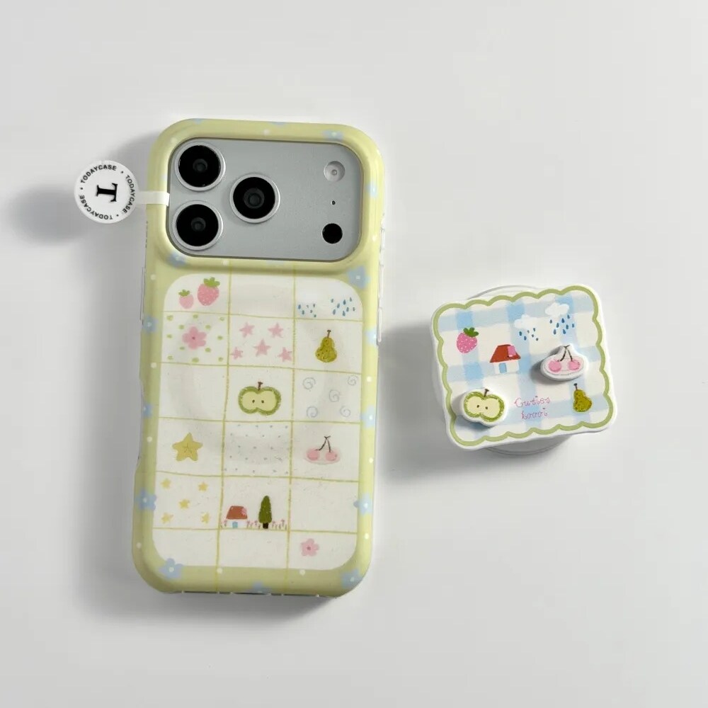 雨柠韩系宫格水果插画适用苹果17promax磨砂iphone16磁吸15清新手机壳17pro保护套