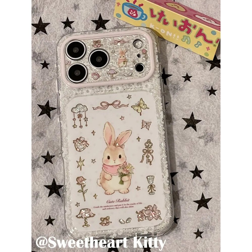 雨柠ins古早闪钻鲜花小兔子适用iphone18promax苹果17手机壳16可爱卡通日韩小清新个性创意15防摔保护套
