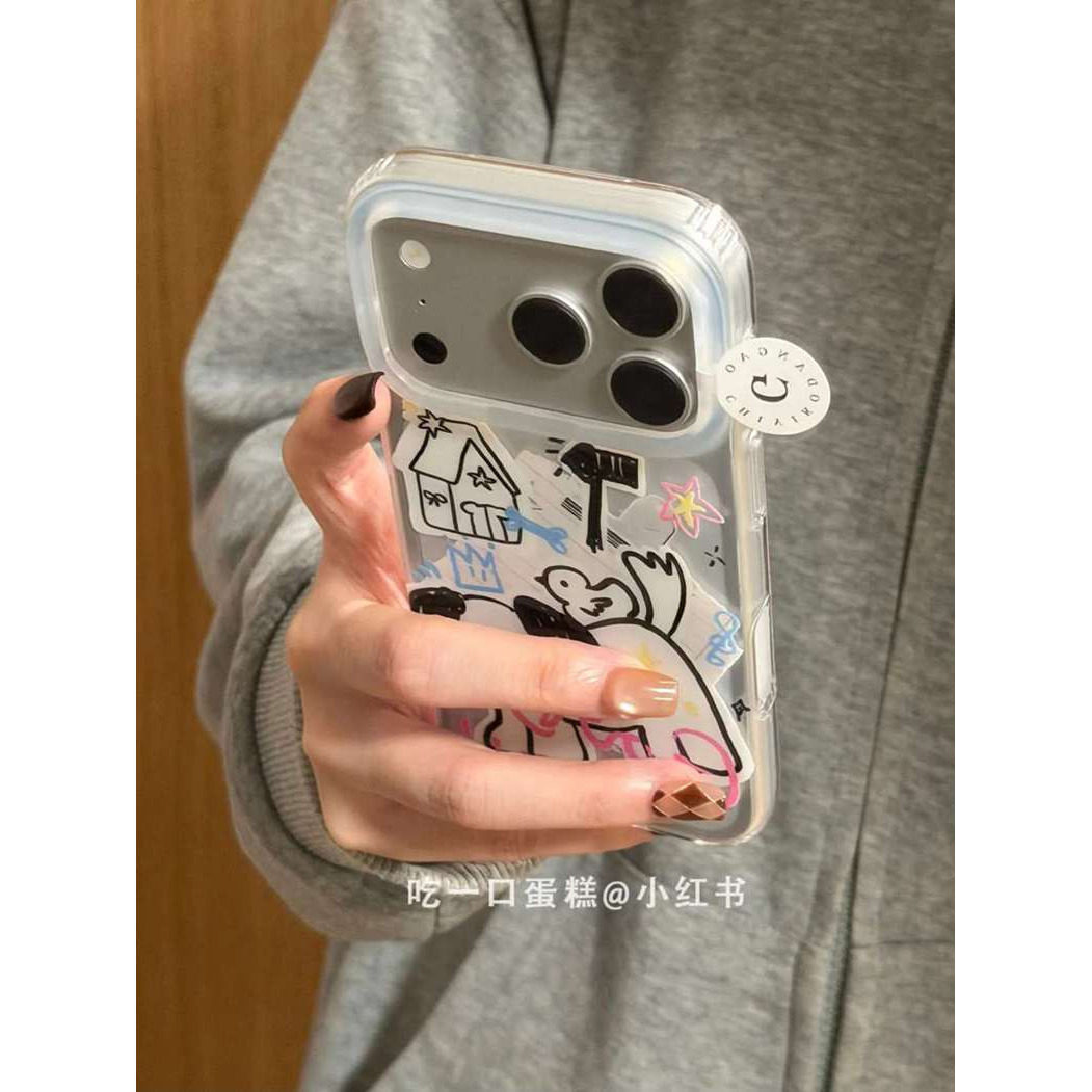 雨柠笔记标签绘画小狗小鸟房子适用17promax手机壳iphone16新款15卡通日韩INS可爱个性创意14防摔保护套