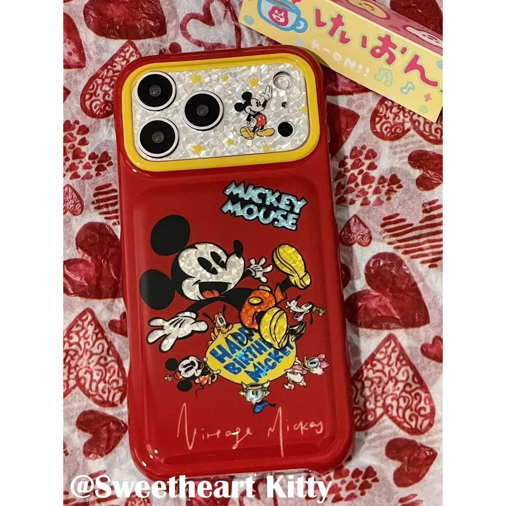 雨柠ins红色闪钻可爱米奇适用iphone18promax苹果17手机壳16卡通可爱日韩个性创意15防摔保护套