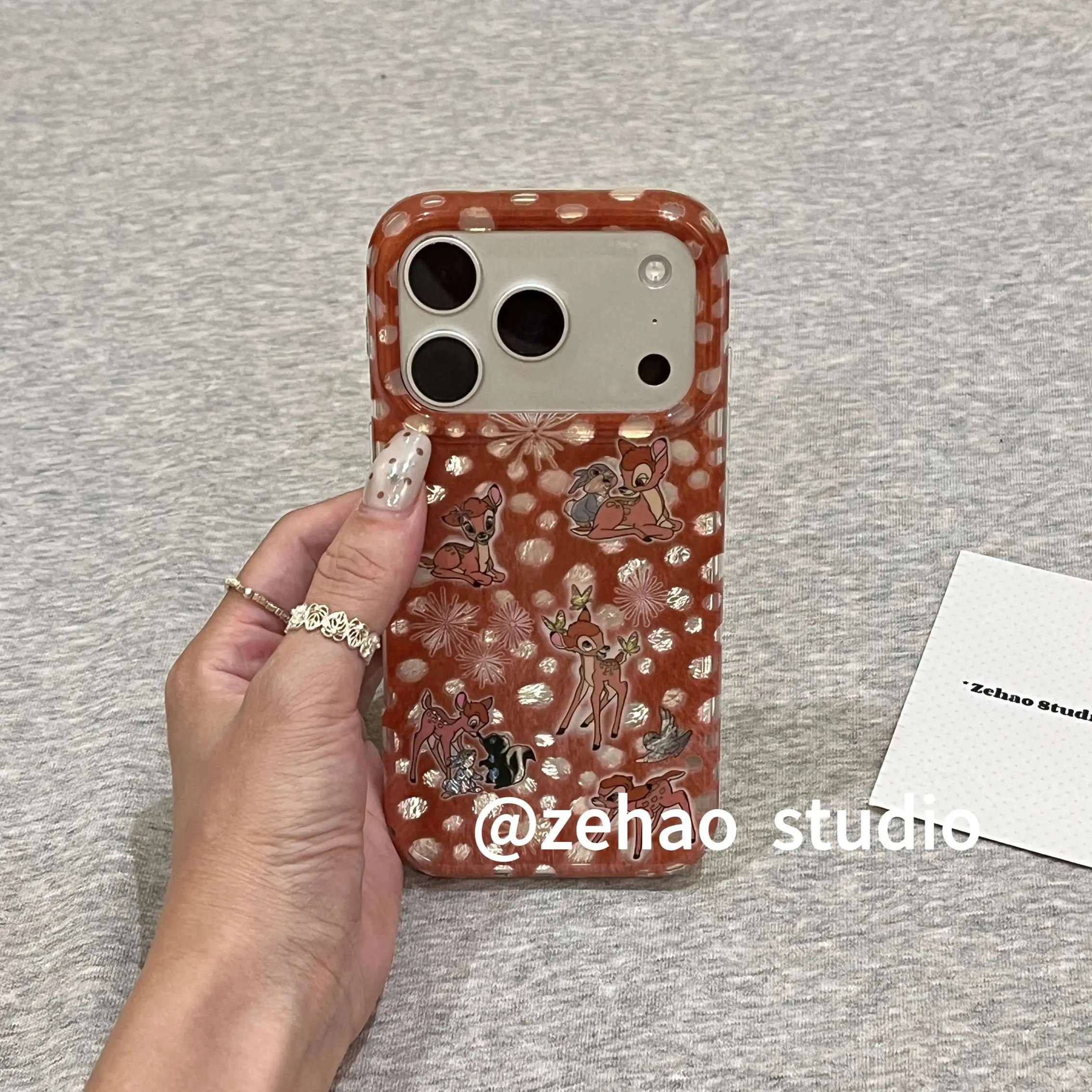 雨柠ins古早镭射烟花小鹿插画适用苹果18pro双层iphone17手机壳新款16卡通可爱日韩个性创意15防摔保护套