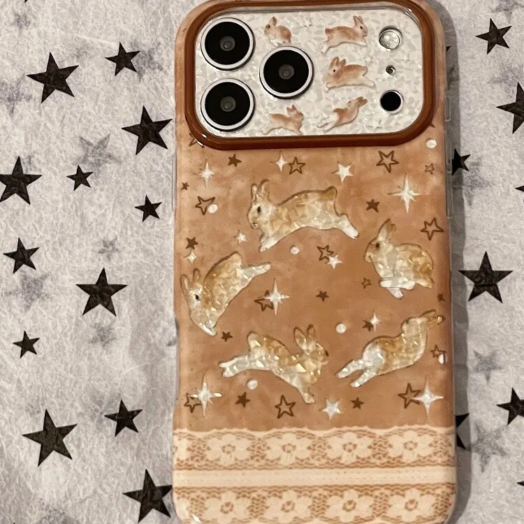 雨柠ins古早镭射星星转圈圈兔子适用iphone18promax苹果17手机壳16卡通日韩个性创意可爱15防摔保护套