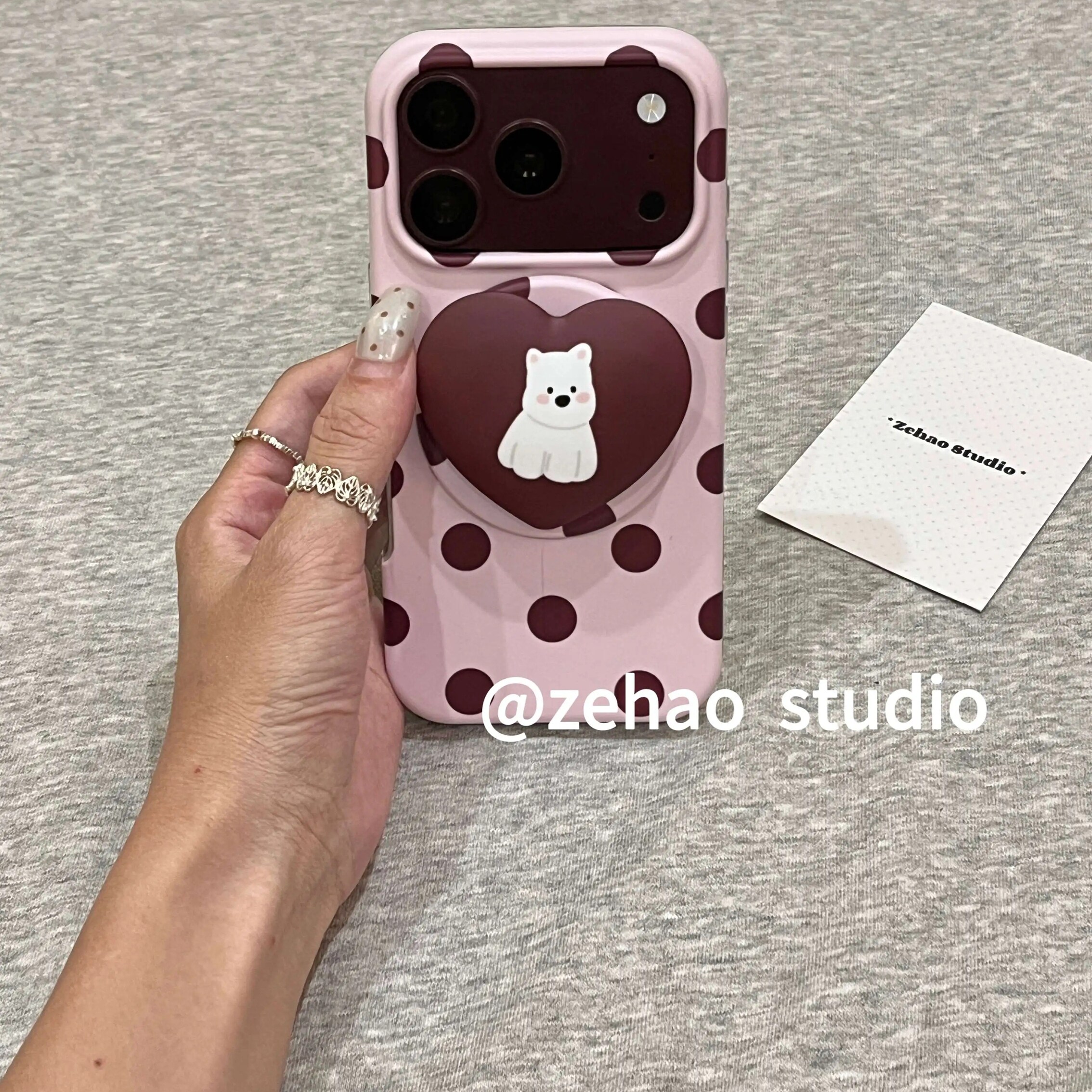 雨柠韩系粉底酒红大波点适用苹果18promax磁吸17pro双层磨砂手机壳16卡通日韩可爱个性创意15防摔保护套