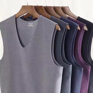 男士保暖马甲 秋冬德绒无痕加绒背心男款打底内衣V领修身弹性保暖