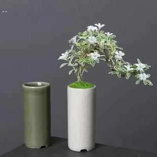 小直筒冰裂釉迷你花盆多肉绿植竹柏酒店花器创意陶瓷桌面盆栽有孔