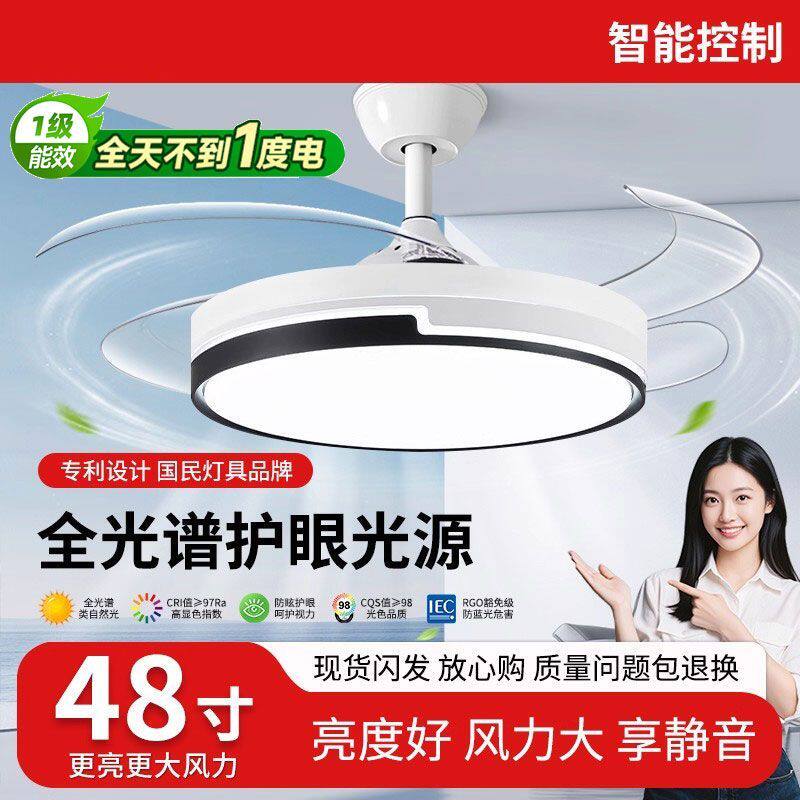 隐形风扇灯吊扇灯电扇家用餐厅客厅2025新款一体现代简约吸顶吊灯