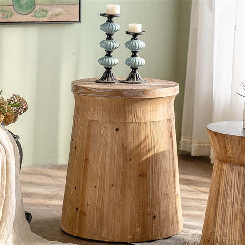 创意实木复古做旧边几客厅沙发边小圆桌民宿家用木墩摆件小茶几