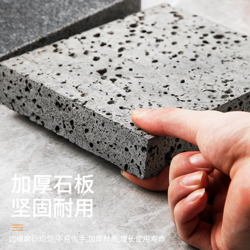 可定做火山石高温石板烤肉盘牛排烤盘明火加热密孔火山岩石牛排盘