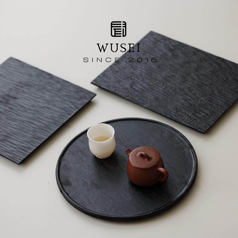 闻说|碳化木托盘 日式侘寂风覆古摆件 家居茶道配件茶托盘茶台