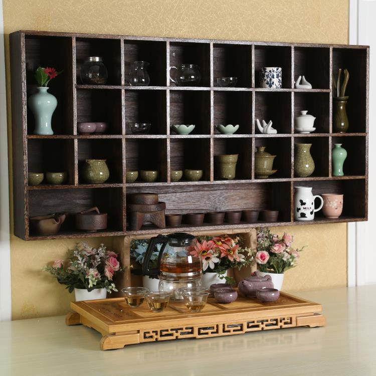 覆古实木多宝阁茶杯架子茶具架收纳柜茶壶架小博古架茶具配件茶宠