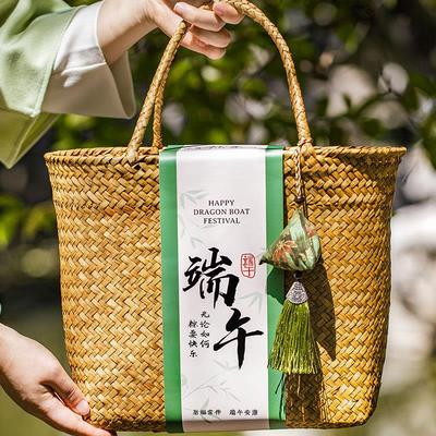 2025新款端午礼盒空盒粽子包装盒高档手提篮咸鸭蛋礼物盒子草编篮