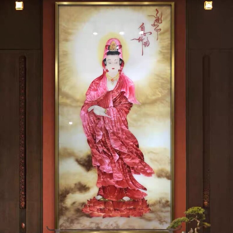 新中式珐琅彩手绘观音挂画定制
