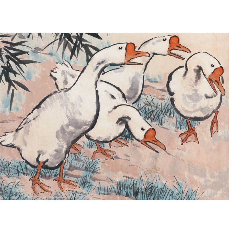 1:1近代 徐悲鸿 四禽图 有艺术微喷高清宣纸挂画酒店装饰画稿临摹图片