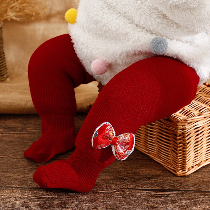 宝宝周岁生日羊羔绒特厚连裤袜新年秋冬红色婴儿打底裤中小童连体