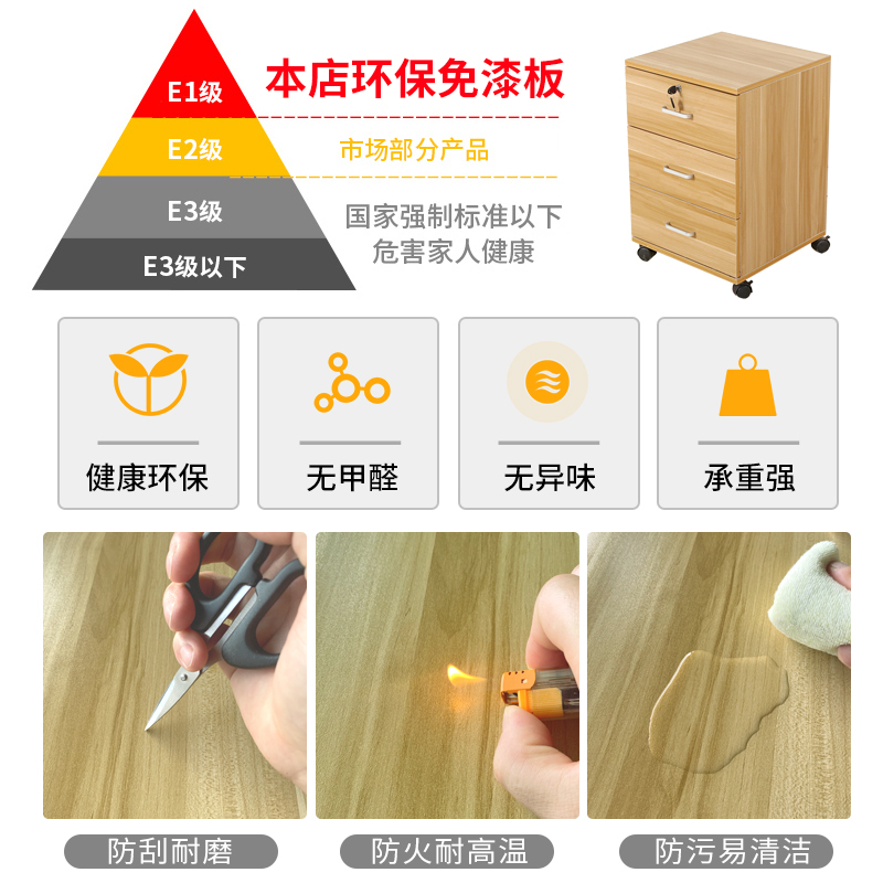 办公柜落地式文件柜带锁三抽屉资料柜木质储物移动矮柜桌下小柜子