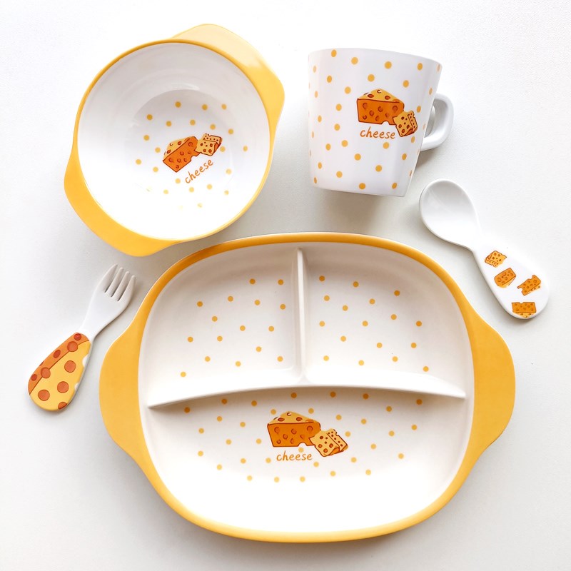 奶酪餐具婴儿童碗辅食宝宝碗分隔餐盘子学生小孩水杯辅食吃饭叉勺