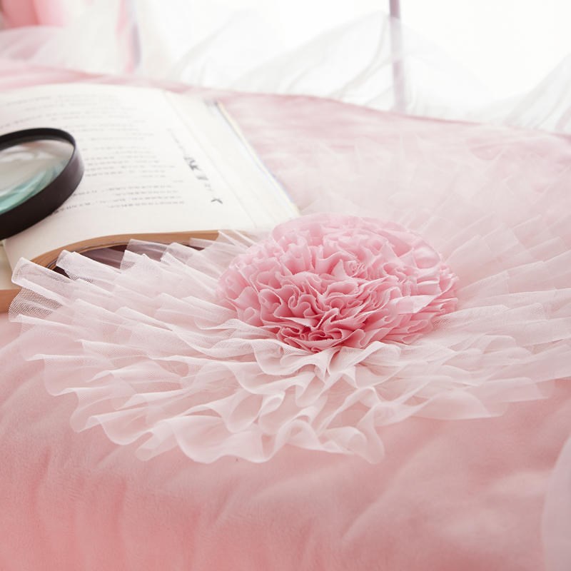 韩式纯色蕾丝花边被套冬天 天鹅绒四件套 公主床品床裙