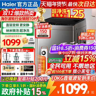 海尔洗衣机全自动家用波轮10公斤