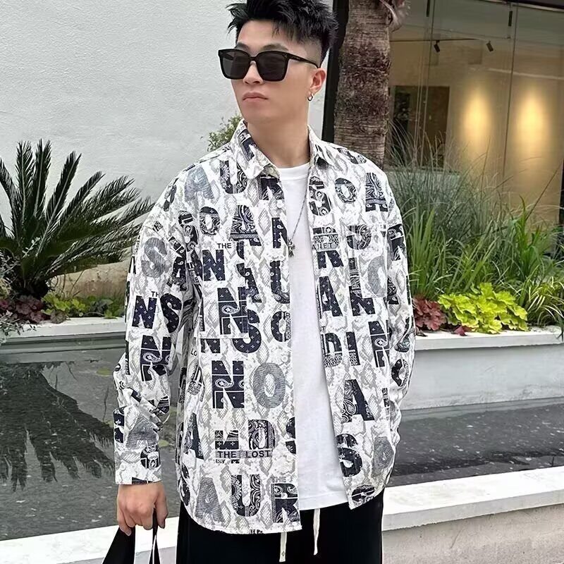 法式气质印花衬衫男高级感痞帅巴洛克长袖衬衣夏季薄款发型师男装