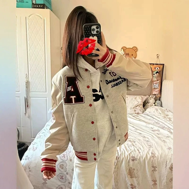 美式复古棒球服男女春秋款卫衣宽松休闲情侣痞帅高街夹克拼接外套