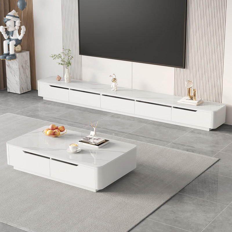 岩板白色电视柜茶几组合客厅家用小户型现代简约落地式电视机柜子