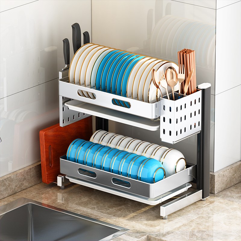 304不锈钢厨房置物架家用碗架沥水架三层多功能放碗筷碗碟收纳架