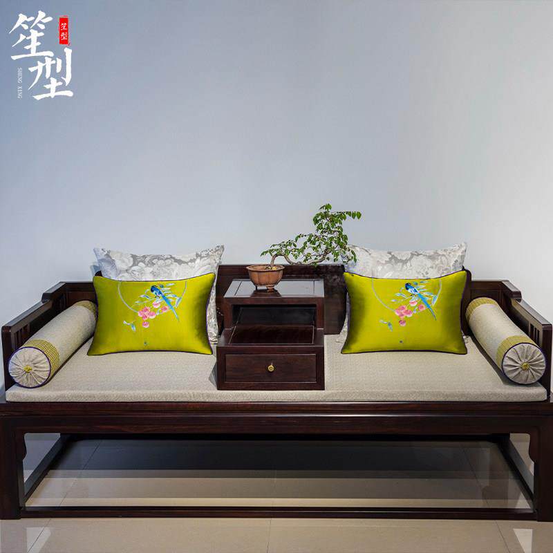 新中式罗汉床坐垫飘窗垫子红木沙发座垫套定制刺绣花带靠背海绵垫