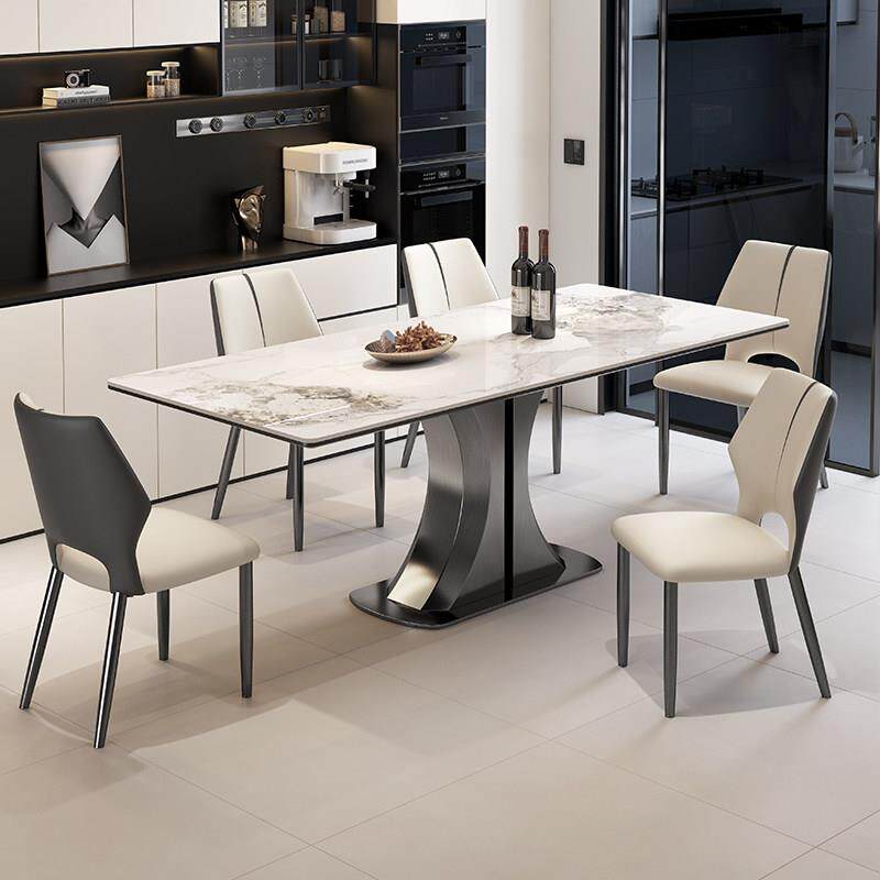 意式轻奢亮光岩板餐桌家用小户型现代简约客厅餐桌椅组合2025新款