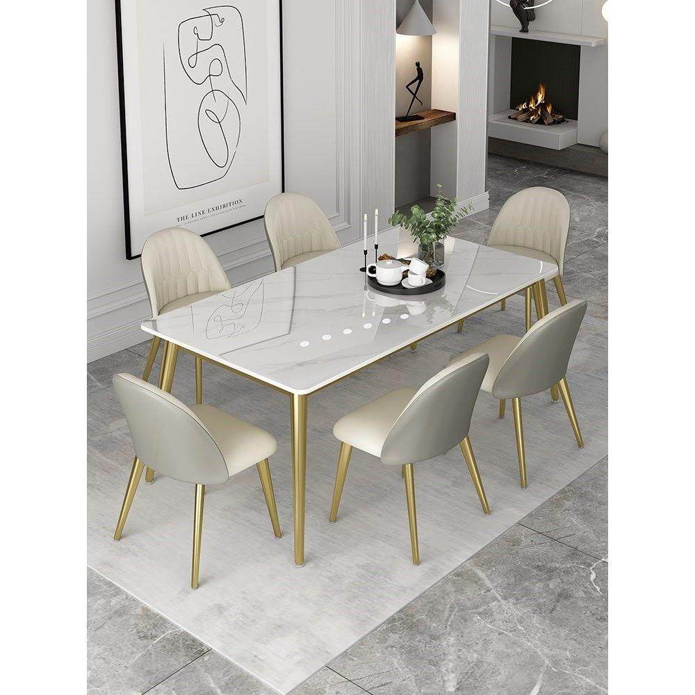 简约进口岩板餐桌小户型家用长方形饭桌多人大理石亮面艺术餐桌椅,住宅家具,岩板餐桌,淘宝优惠券,粉丝福利购,淘宝优惠卷