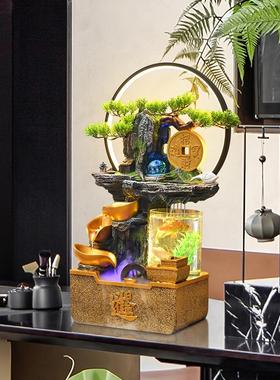 引进财富宝假山鱼缸流水财富摆件循环水客厅办公桌风水轮开启乔迁