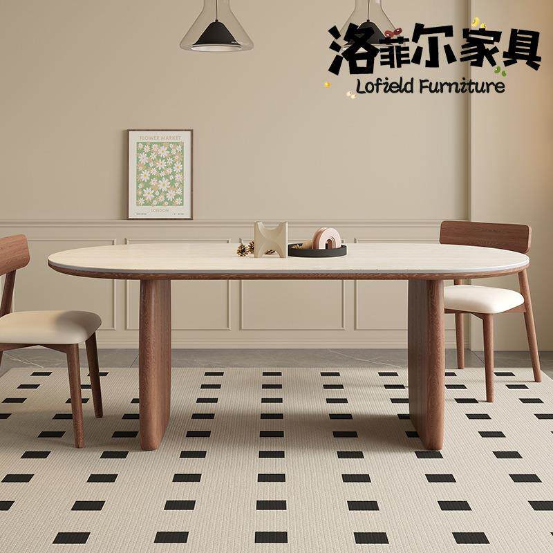 法式覆古简约家用实木岩板餐桌椅组合白蜡木客厅饭厅高端吃饭桌子