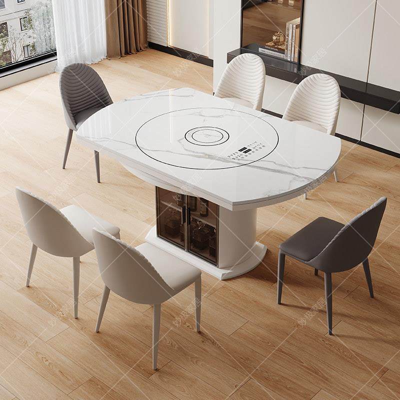 2025新款岩板餐桌家用现代简约轻奢多功能电磁炉内嵌转盘方圆两用,住宅家具,岩板餐桌,淘宝优惠券,粉丝福利购,淘宝优惠卷