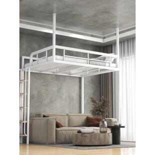 小户型现代铁艺挂壁床省空间架空床上层下空公寓悬挂床阁楼高架床