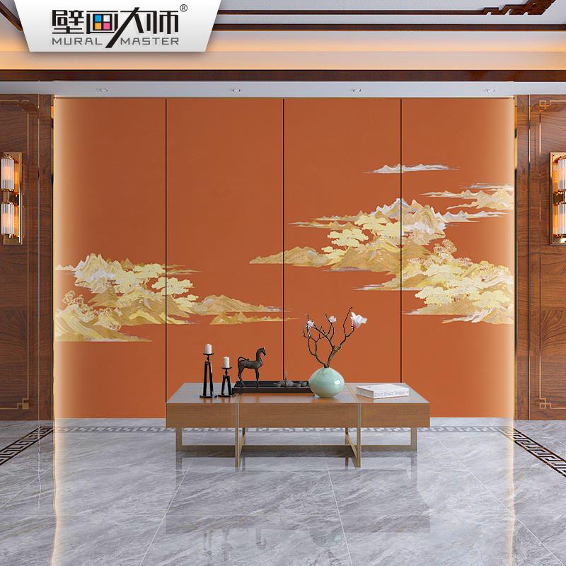 大气新中式壁布电视背景墙壁纸山水壁画客厅沙发酒店包房装饰墙布