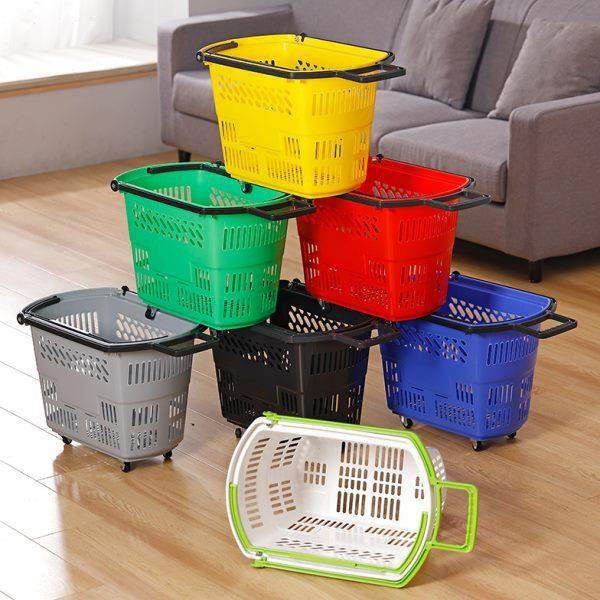 购物篮菜筐家用拖篮加厚超市购物篮手提塑料买菜篮拉杆带轮便利店