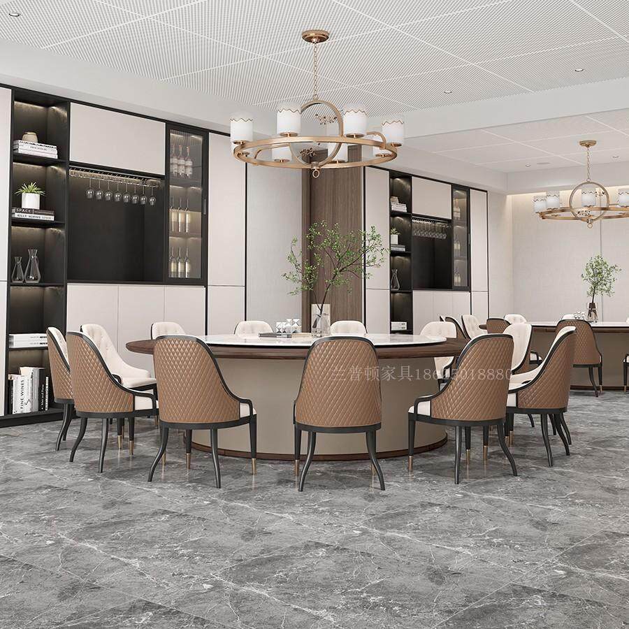 大圆桌现代新中式电动转盘餐桌酒店实木圆桌椅组合饭店火锅桌定制