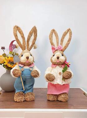 草编兔子客厅装饰网红桌面摆件家居饰品创意可爱新婚乔迁礼物公仔