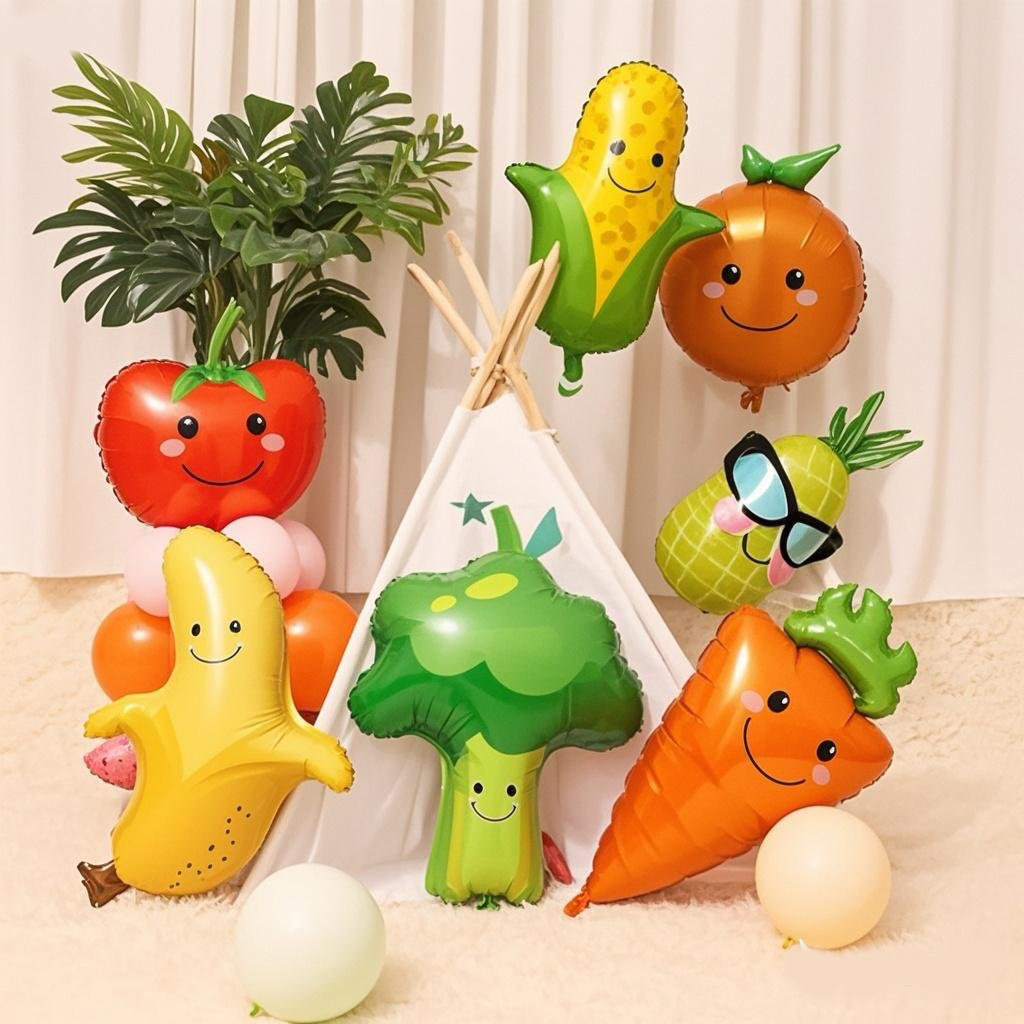 卡通水果蔬菜铝膜气球儿童生日派对装饰布置幼儿园活动氛围道具