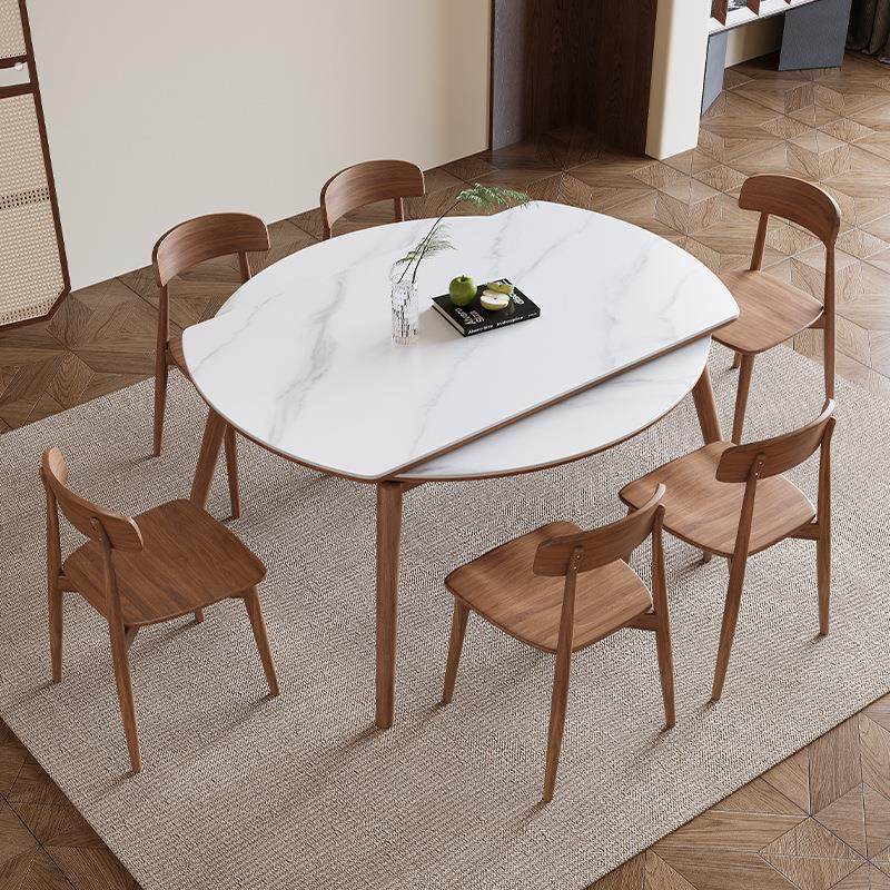 岩板实木伸缩餐桌椅组合轻奢现代简约家用小户型圆饭桌子2024新款