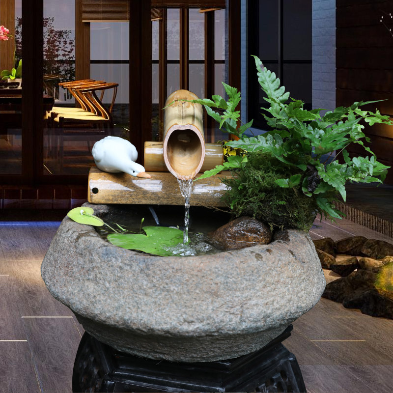 客厅创意竹子流水器景观鱼池造微景观喷泉小鱼缸家居饰