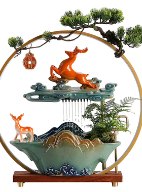 流水生财循环水中式家居客厅办公室桌面业乔迁招财装饰礼品