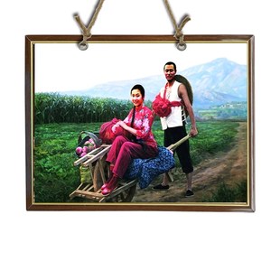 东北民俗风情农家乐饭店农庄院复古麻绳边框性和谐家庭挂画
