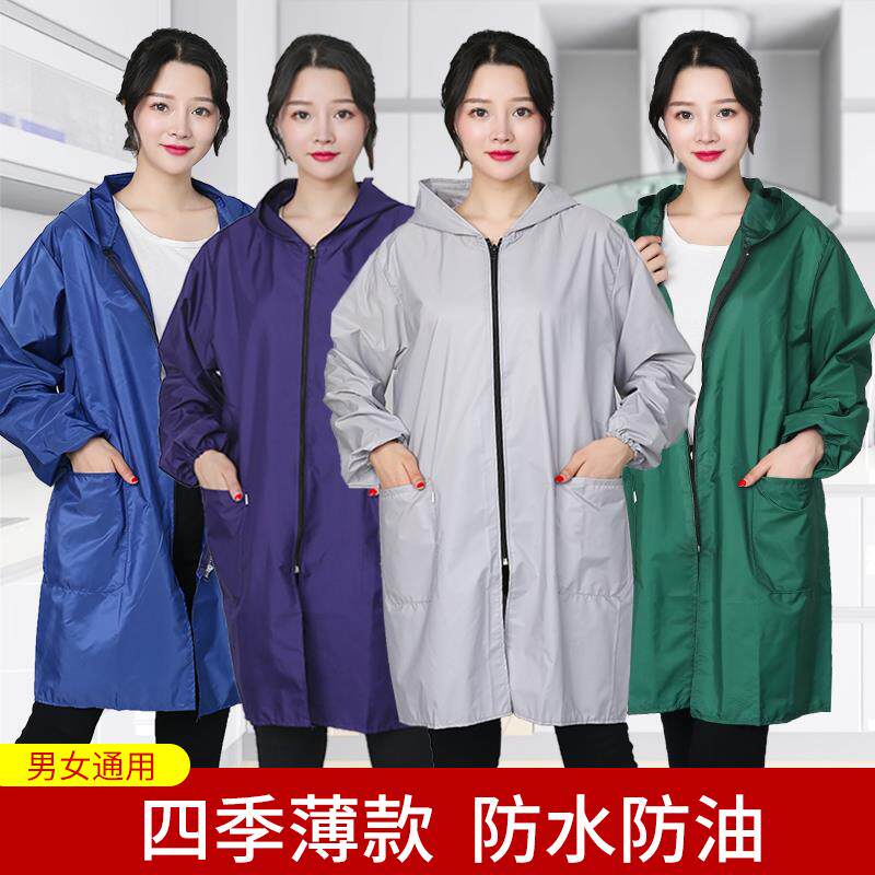 纯色款防水油罩衣春秋款防污男女工作服大褂长袖印字围裙